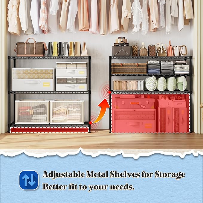 3- Shelf Metal Shelving Unit 35.6Wx14Dx36H,Adjustable Storage Shelves Heavy Duty Garage Steel Shelving for Office,Wire Rack Small Shelf for Kitchen Shelves Laundry Bathroom Pantry Closet Black