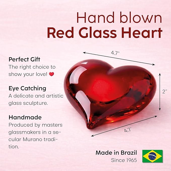 Ca D Oro Big Red Heart Glass Paperweight Hand Blown Murano-Style Art Glass