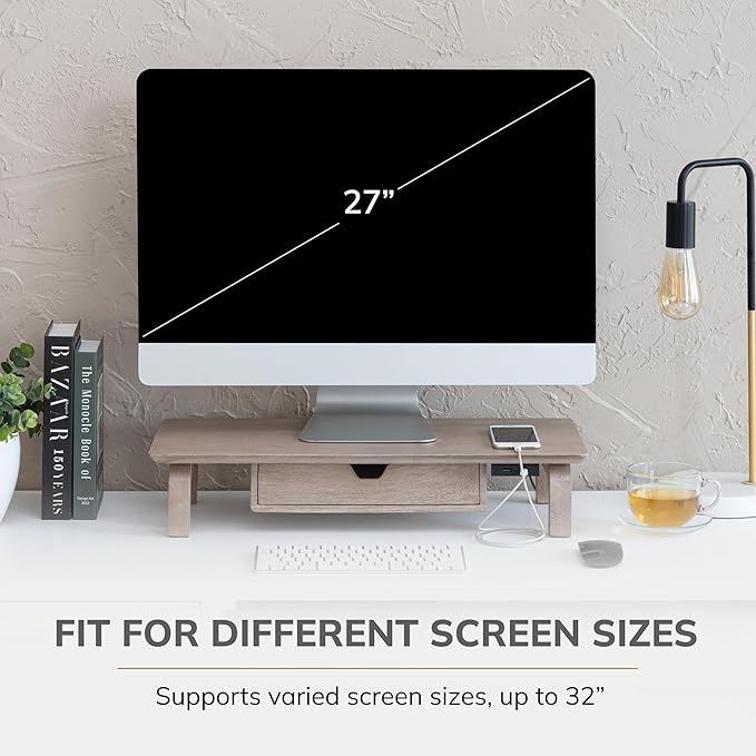 Anji Mountain Monitor Stand - Desktop Organizer & Laptop Riser, Ergonomic Monitor Riser, Space-Saving Monitor Stand for Desk, Durable Construction, Easy Assembly, Ideal for Home & Office,Biscotti