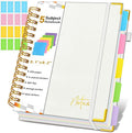 Spiral Notebook Journal with Removable Dividers Tabs, 300 Pages Hardcover Leather 5 Subject College Ruled Notebook, 6.1"x8.2" Large A5 Lined Journal for Women Men Spiral Notebook for Work School,Beige
