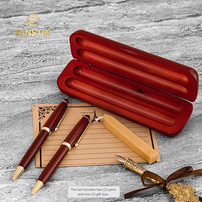 FANSTIK Customized Cherrywood Double Ballpoint Pen Set with Name (MADE IN USA), with Wooden Gift Box, Personalized Gift for Men and Women (BallPoint CherryWood Set)