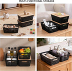 Anywish Storage Bins with Lids 6 Packs, Plastic Storage Bins with Bamboo Lids for Pantry Organization and Storage Containers for Shelves Drawers Desktop Closet Office Home, Black