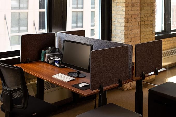 Stand Up Desk Store ReFocus Raw Clamp-On Acoustic Desk Divider Mounted Privacy Panel to Reduce Noise and Visual Distractions (Anthracite Gray, 59" x 16")