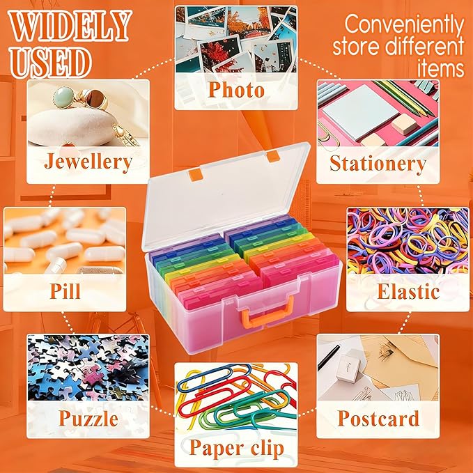 Photo Storage Box 5 x 7 Inches, 18 Inner Photo Cases with Dividers, Colorful Acid-Free Photo Storage Containers with Handle, Photo Organizer Craft Keeper for Stickers, Craft, Stamp