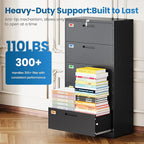 PEUKC 5 Drawer File Cabinet, Lateral Filing Cabinets for Home Office, Office Storage Drawers with Lock, Hanging Files Legal/Letter A4 Size (Assemble Required,Black)
