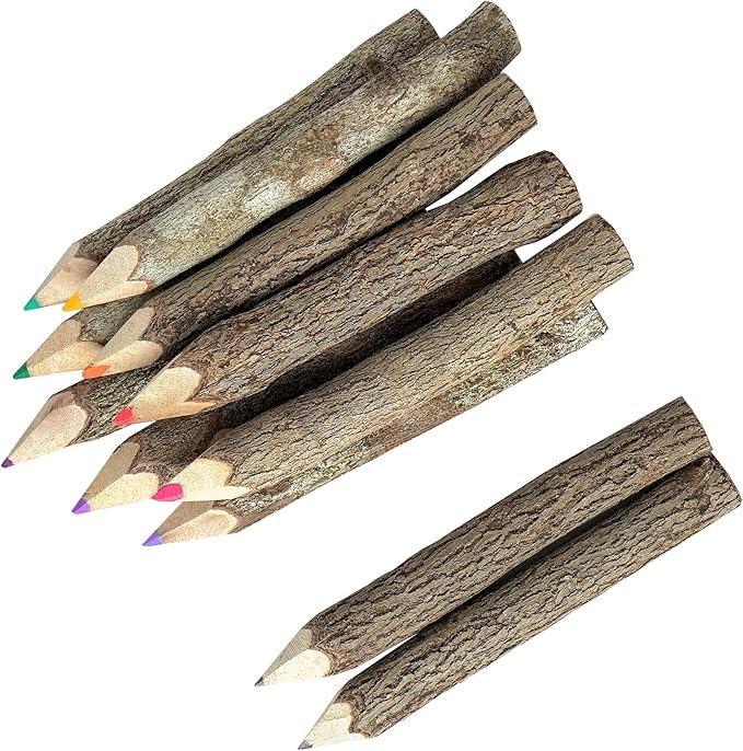BSIRI Professional Coloring Pencils Assorted-Stick Twig Outdoor Colored Wooden Pencil Tree for Child Camping Decorations Color Wood, Colored Pencils Wedding Decorations (3 Inch Long)