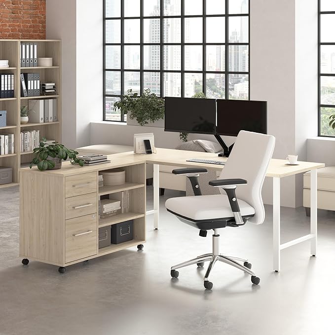 Bush Business Furniture Hustle 72W x 30D Computer Desk and Storage Cabinet with Drawers and Shelves in Natural Elm/White, Modular Office Table for Home and Professional Workspace