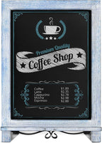 HBCY Creations Rustic Blue & White Tabletop Chalkboard with Legs/Vintage Wedding Table Sign/Small Kitchen Countertop Memo Board/Antique Wooden Frame (12" x 17", 5- Rustic Blue)