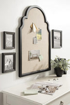 Kate and Laurel Hogan Farmhouse Framed Arch Fabric Pinboard, 24 x 36, Black, Decorative Bulletin Board with Moroccan Arch and Linen Fabric Pinning Surface for Wall