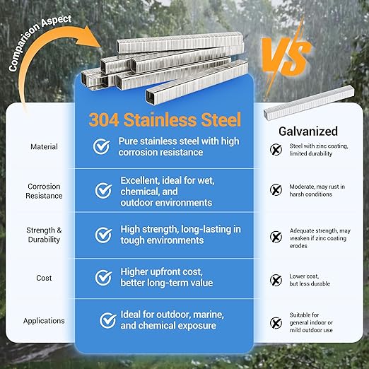 meite T-50 Staples Marine, 1/2 Inch 304 Stainless Steel Staples for Staple Gun, Heavy Duty 20 Gauge 3/8 Inch Crown T-50 Upholstery Staple for Marine Applications (5 Packs)