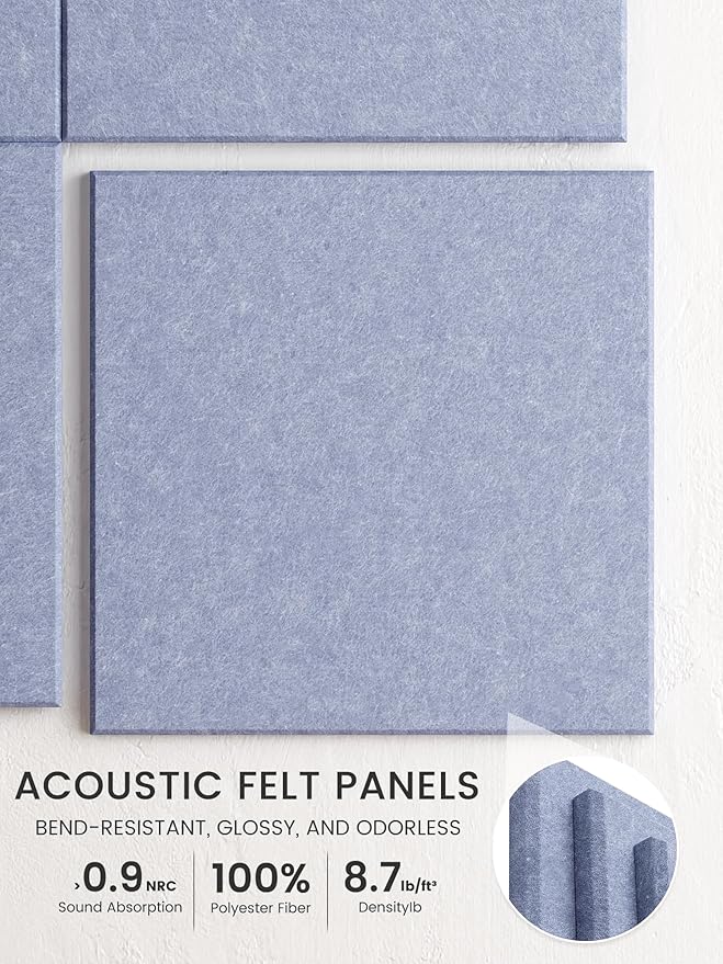 Bumusty Large Cork Board 36"x24" Alternative - 6 Pack Felt Wall Tiles with 40 Safe Removable Adhesive Tabs, 30 Pushpins, Cork Boards for Walls Pin Board Bulletin Board Office Decor (Soft Periwinkle)