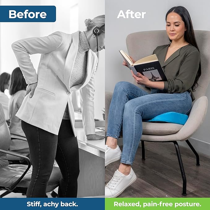 LuminaRest® Gel Enhanced Seat Cushion for Long Sitting | Premium CertiPUR-US® Certified Memory Foam | Non-Flattening Office Chair Cushion for Tailbone Pain Relief, Sciatica & Back Support – (Blue)