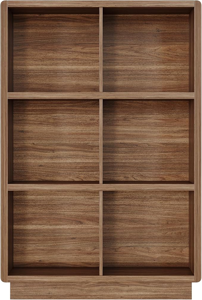 ChooChoo 3-Tier Bookshelf, 6 Cube Storage Organizer, Wooden Bookcase with Storage, Cube Storage Bookshelf for Bedroom and Home Office, Brown Walnut