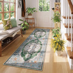 Rugcomf Vintage Medallion Kitchen Rugs Non Slip Washable 2'7"x8' - Low Pile Runner Rug, Boho Carpet for Hallways, Laundry, Bedroom, Bathroom - Green
