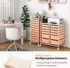 Giantex 12 Drawers Rolling Storage Cart, Classroom Organizers with Wheels for Tools Scrapbook Craft Paper Teacher Office School Supplies (Peach Fuzz)
