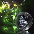 3D Inner Carving Constellation Ball Crystal Paperweight Full Sphere Glass Fengshui with Sliver-Plated Flowering Stand(Virgo)