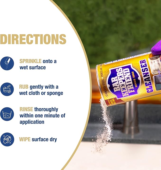Bar Keepers Friend Powder Cleanser (2 x 12 oz) Multipurpose Cleaner, Stain & Rust Remover for Bathroom, Kitchen & Outdoor Use on Stainless Steel, Aluminum, Brass, Tile, Ceramic, Porcelain & More