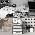 FANXIYQ Clear Paper Organizer - Brown Acrylic Stackable Paper Tray for Desk, 4-Tier Letter Tray Organizer with Smooth Edges and Rounded Corners