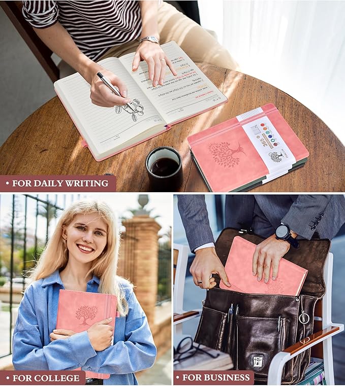 PERCUN A4 Lined Journal Notebook，365 Page Large Leather Journals for Writing Women Men，Hardcover Notebook with 100Gsm Thick Pages for Travel，Work，School，College Ruled, Daily Diary (8.5" x 11.4")