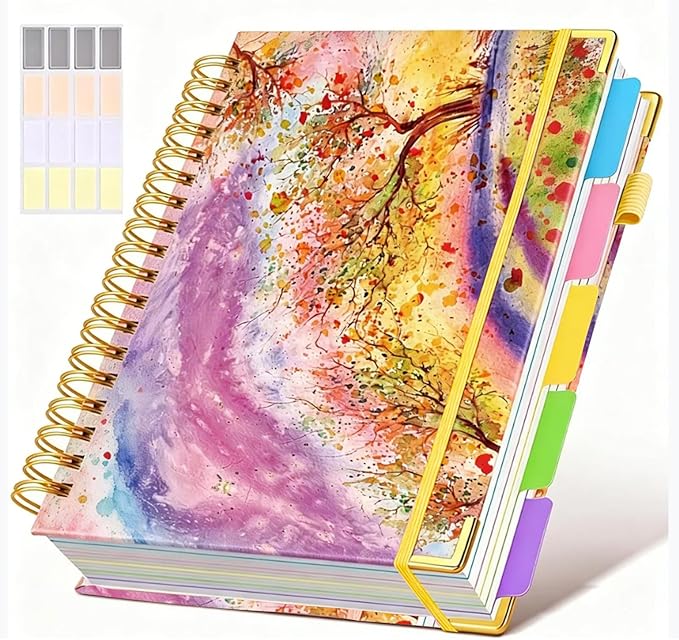 Hardcover Spiral Notebook journal with Removable Dividers Tabs, 300 Pages 5 Subject Notebook College Ruled, 100GMS Notebooks for Work School Note taking,Lined Journal for Women,Autumn Tree