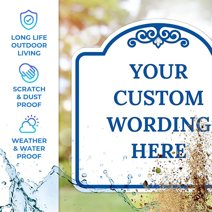 Custom Decorative Sign, Personalized Metal Sign for Business, Driveway, Home, Airbnb, Office Door Plaque, White Background, 12x12 Inches, ACM, Fade Resistant, Made in USA by Sigo Signs