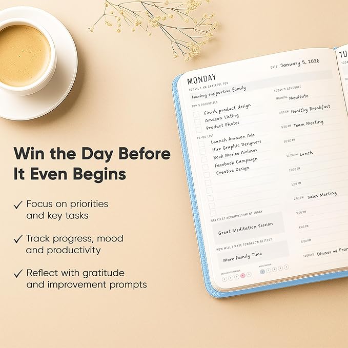 Daily Planner 2026 (5" x 8") - The Ultimate Daily Workflow Planner with Hourly Schedule & Task List to Achieve Your Goals by PRODUCTIVITY STORE (A5, Blue)