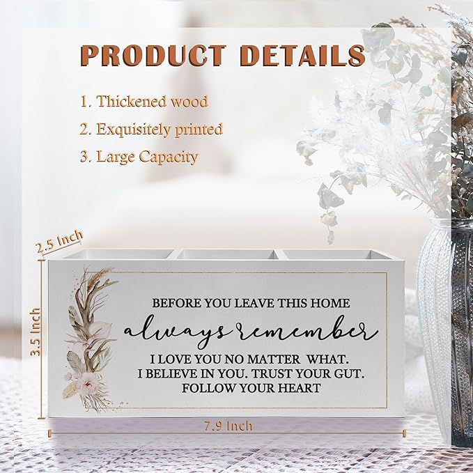 Exqcom Before You Leave This Home Pen Pencil Holder, Inspirational Gifts for Women, Rustic Flower Motivational Pencil Pen Holder Organizer for Home Office Desk Accessories