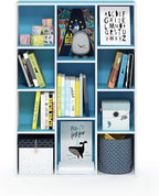 Furinno LUDER Book Shelf, 11-Cube Bookshelf, Reversible Bookcase, 9.4 x 29.1 x 41.7, for Living Room, Bedroom, Home Office, White/Light Blue