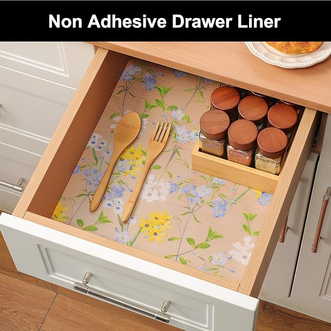 Cooyes Shelf Liner – Premium Non-Adhesive Cabinet & Drawer Liner for Kitchen – Waterproof Shelf Paper with Modern Pattern – Durable EVA Cabinet Mat – Easy to Cut （24" W x 240" L）