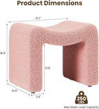 ZYKZYK Ottoman Vanity Seat, Plush Velvet Backless Stool and Small Foot Rest, Modern Accent Seating for Bedroom, Makeup Table or Living Room, Pink