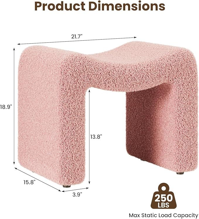 ZYKZYK Ottoman Vanity Seat, Plush Velvet Backless Stool and Small Foot Rest, Modern Accent Seating for Bedroom, Makeup Table or Living Room, Pink