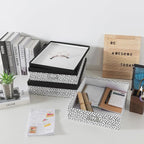 Soul & Lane Decorative Storage Boxes With Lids, Set of 3 Nesting Black and White Letter and Document Box Set for Photos, Scrapbooks, Keepsakes (Whimsical Triangles)