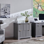JXQTLINGMU 2 Drawer File Cabinet with Charging Station, 30" Fluted Lateral File Cabinet w/Files Hanging Rod for Letter/Legal/A4, Large Tabletop for Printer, Office Wood Printer Cabinets, Grey
