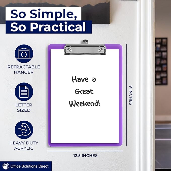 Plastic Clipboards with Low Profile Clip (Set of 12) - 12.5 x 9 Inch Multi Color, Holds 100 Sheets