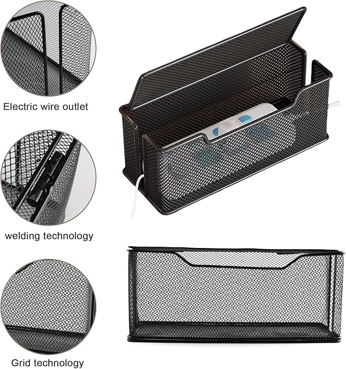 Yomjarl Cable Management Box,Desk Cable Organizer Box,No Installation Wire Cord Box Hider,Metal Mesh Cord Holder for Desk TV Computer USB Hub System to Cover and Hide & Power Strips & Cords