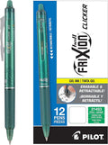 Pilot FriXion Clicker Erasable Gel Pens, Fine Point (0.7mm), Green Ink, 12-Pack - Refillable, Smooth Writing Pens for School, Journaling, and Office Use