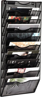 EASEPRES 10 Pocket Mesh Hanging Wall File Organizer, Wall Mounted Mail Paper Document Folder Holder, Clipboard Storage Organization Magazine Rack with Nametag Label for Office Home School, Black