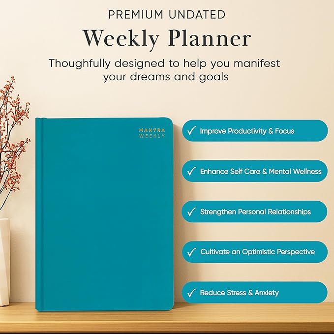 Mantra Planner 2026 Planner, Daily Journal & Gratitude Journal All-In-One with To Do List, Self Care Prompts & Habit Tracker - 5.8 x 8.3 - Teal