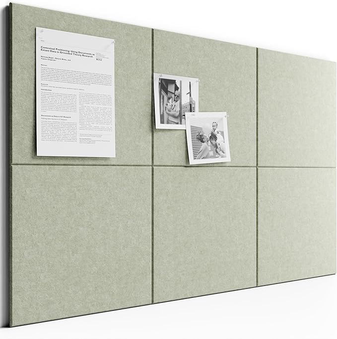 Bumusty Large Cork Board 36"x24" Alternative - 6 Pack Felt Wall Tiles with 40 Safe Removable Adhesive Tabs, 30 Pushpins, Cork Boards for Walls Pin Board Bulletin Board Office Decor (Sage)