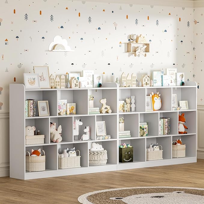DIYART White Bookshelf, Wood Bookcase with 3 Tier Open Shelves, 10-Cube Minimalist Storage Shelf for Living Room, Bedroom, 55.1" W x 42.5" H