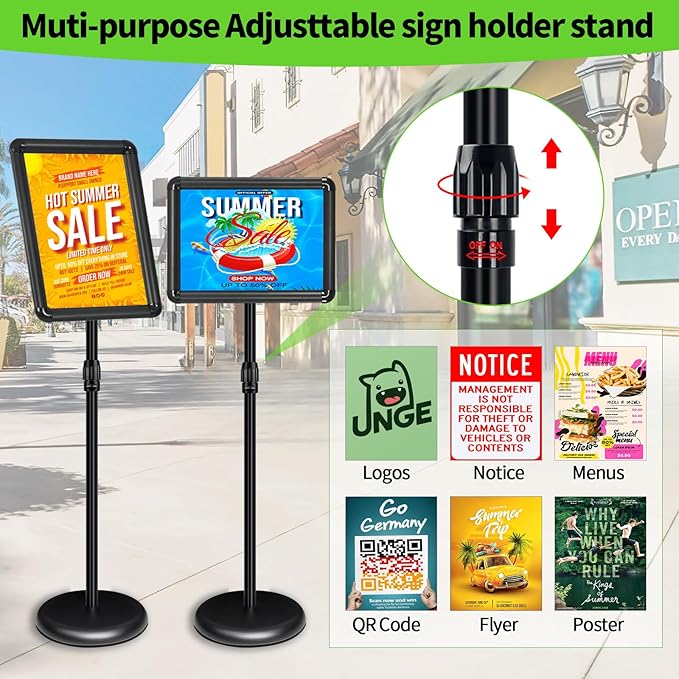 INNOVSIGN 6Pack Adjustable Pedestal Sign Holder - 11''x17'', Floor Standing Poster Stand for Vertical/Horizontal View, Outdoor/Indoor Sign Holders (Black, Round)