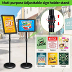 INNOVSIGN 6Pack Adjustable Pedestal Sign Holder - 11''x17'', Floor Standing Poster Stand for Vertical/Horizontal View, Outdoor/Indoor Sign Holders (Black, Round)