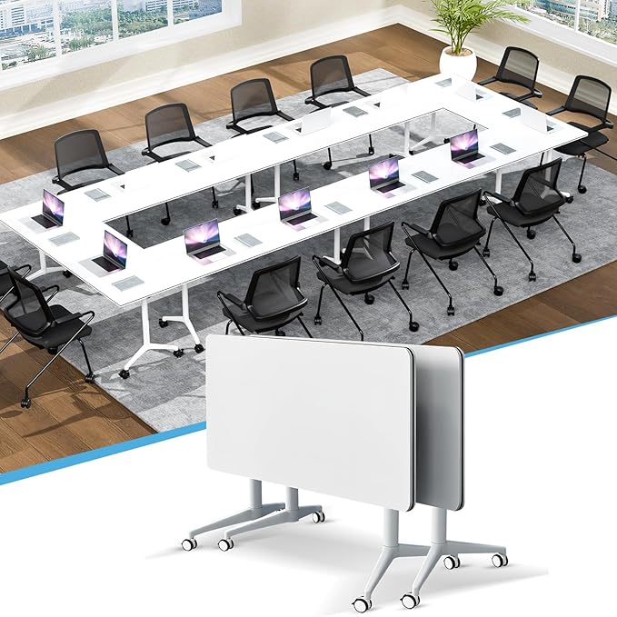 Conference Table,55.1''Folding Conference Room Table for 4-12 People,Mobile Flip Top MeetingTraining Table with Different Coulor and Styles for Offices, Classrooms,Meeting Room (2, 47.2 A)