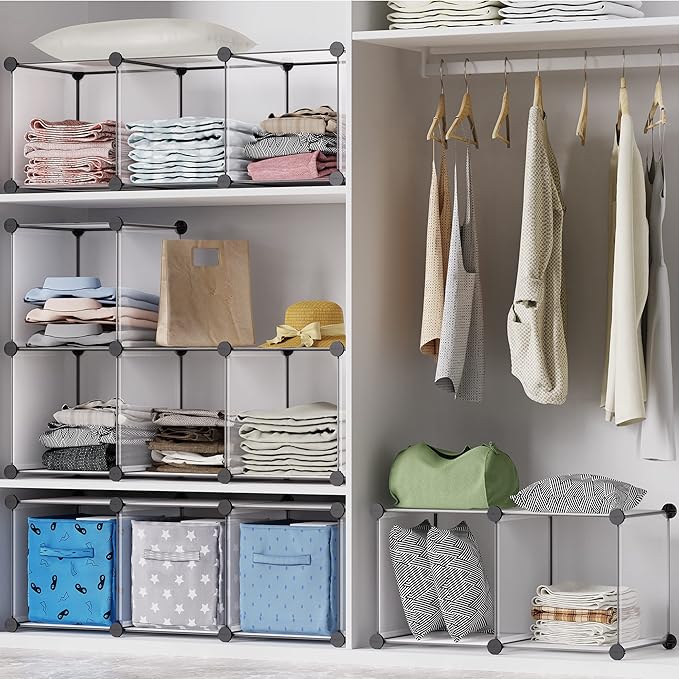 HOMIDEC Closet Organizers and Storage, 9 Cube Storage Organizer, Portable Closet Organizer Storage Cubes Shelves for Clothes, Bedroom, Wardrobe, Kids Room, Bathroom, Transparent