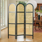 Svimi Room Divider and Folding Privacy Screens, Pine Wood 5.6 Ft Double Hinged Rattan Partition Freestanding Wall Room Divider for Home - 3 Panels