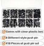 418 Pcs Push Pins Set,8 Types Black Thumb Tacks for Cork Board Bulletin Boards Home Office Accessories