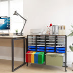 EasyPAG Rolling File Cart with 24 Slot Mail Organizer, Under Desk Storage with Hanging File Rack for Letter/Legal Folders, Mobile Filing Cabinet Printer Stand for Office Home Classroom, Black