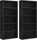 VASAGLE Set of 2 Bookshelves, 23.6 Inches Wide, 5-Tier Open Bookcases with Adjustable Storage Shelves, Floor Standing Units, Ebony Black ULBC165T56-2