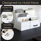 BLU MONACO | White Desktop Organizer with Drawer Storage | Tabletop Organizer with Drawers for Paper Bills Mail | Wooden Mail Organizer for Countertop Workspace | with Drawer, Bill