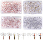 400Pcs Clear Push Pins 4 Types Thumb Tacks for Wall - Decorative Push Pins for Bulletin Board and Cork Board